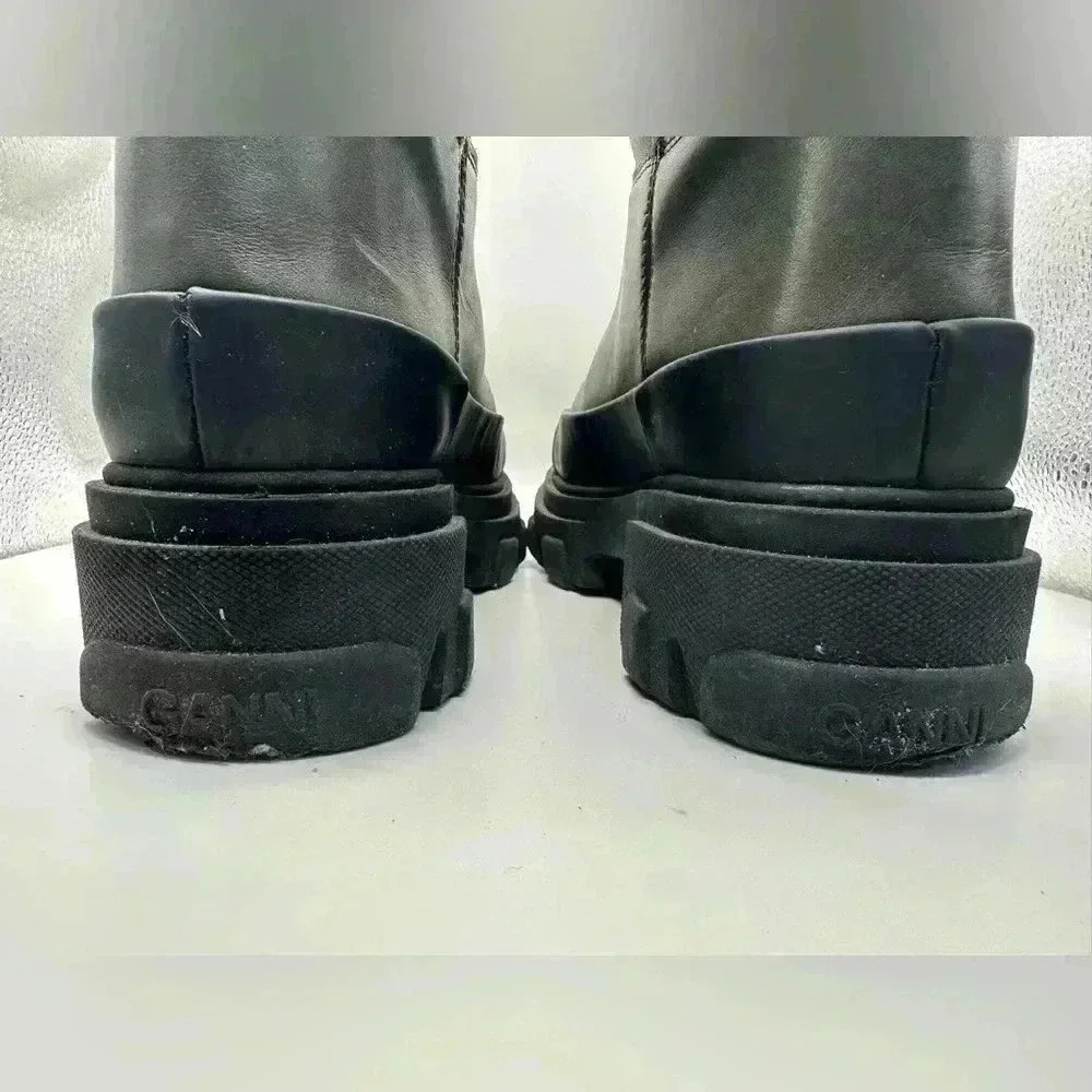 Ganni Women’s Military Green Black Tubular Leather Boots Size 10 US 40 EUR $500 - Picture 6 of 7